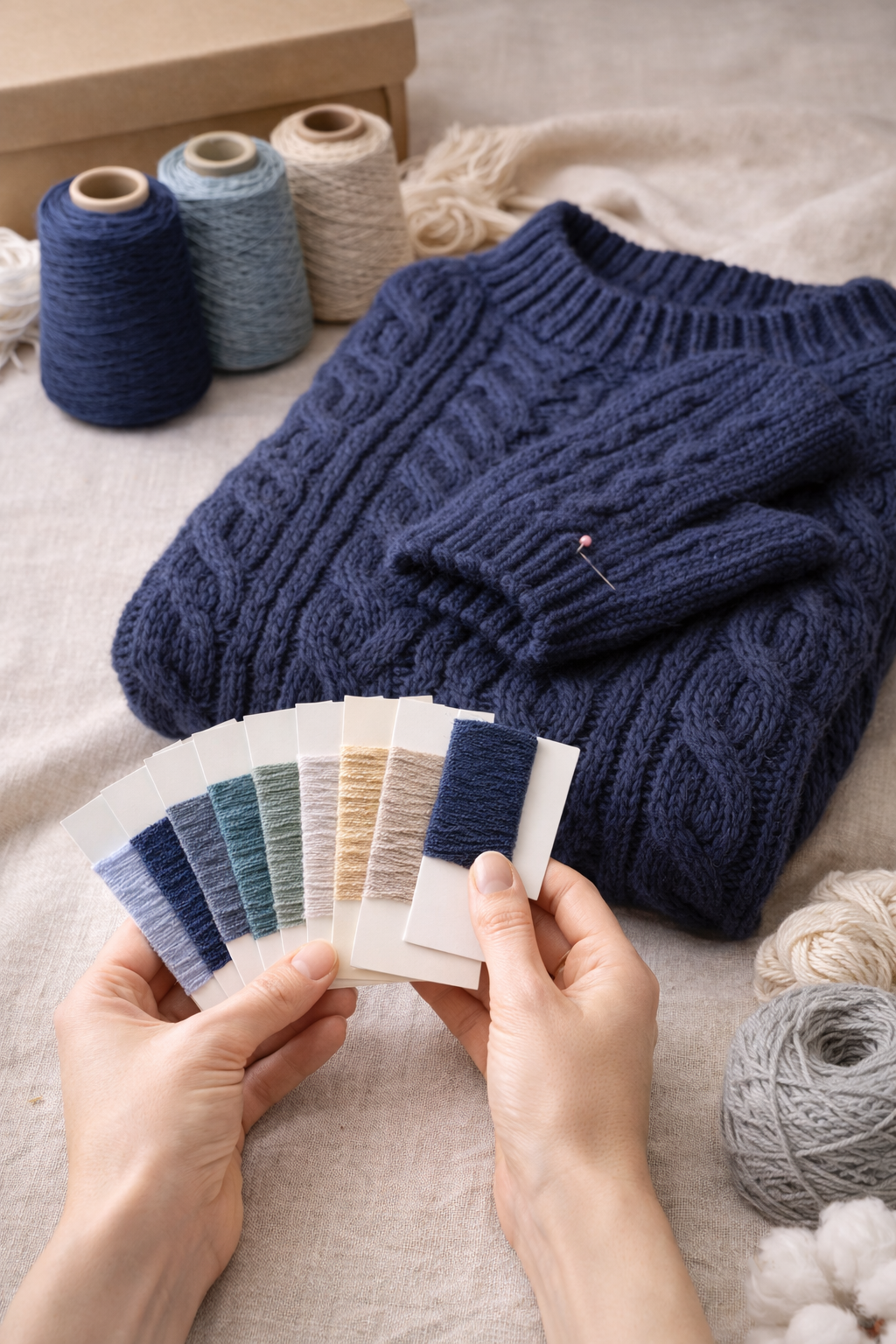 Service zur Auswahl des passenden Garns für Reparatur und Restaurierung von Strickwaren