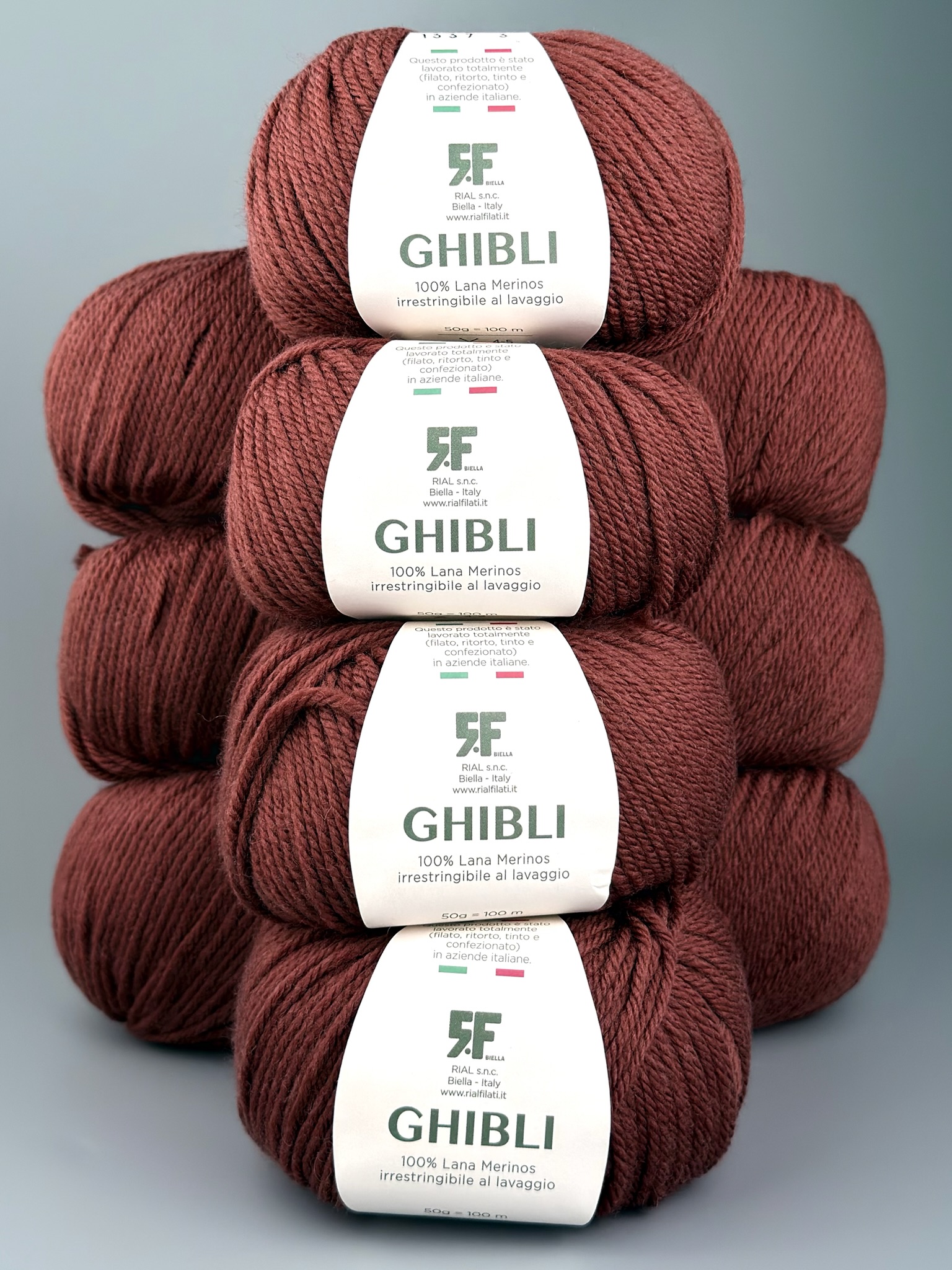 Rial Filati Art. Ghibli – 100% Merinowolle col. 1337 Rosébraun, 100 m/50 g (10 Knäuel)