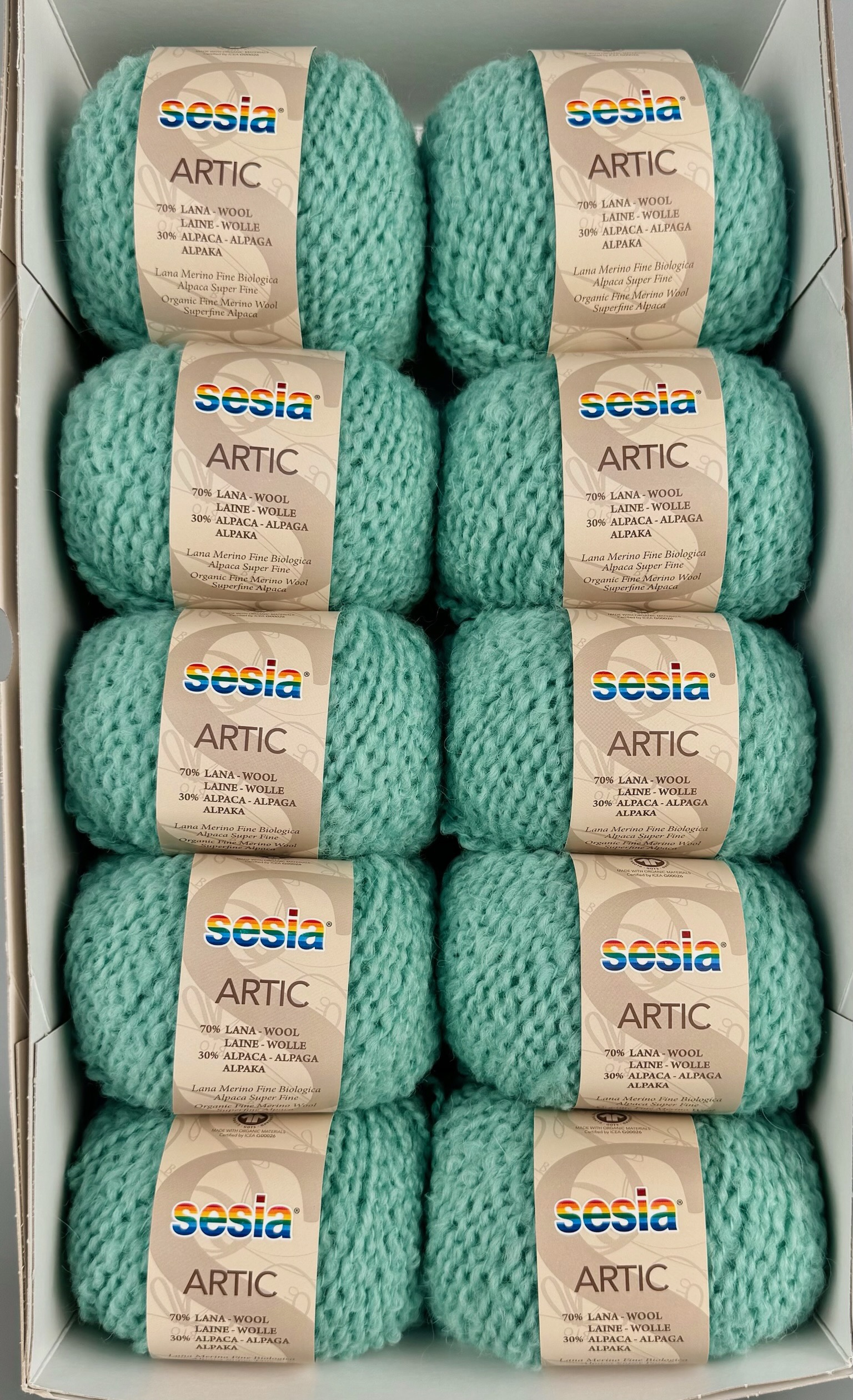 Sesia Art. Artic – GOTS Bio-Garn aus 70 % Bio-Schurwolle, 30 % Alpaka col. Aqua-Grün 6860 (10 Knäuel) foto 4