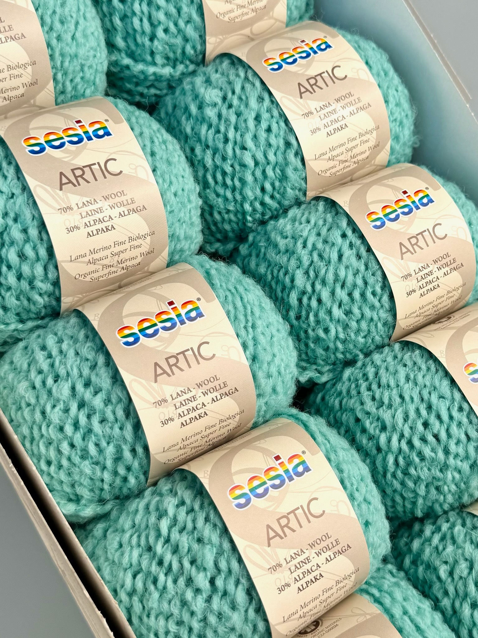 Sesia Art. Artic – GOTS Bio-Garn aus 70 % Bio-Schurwolle, 30 % Alpaka col. Aqua-Grün 6860 (10 Knäuel)