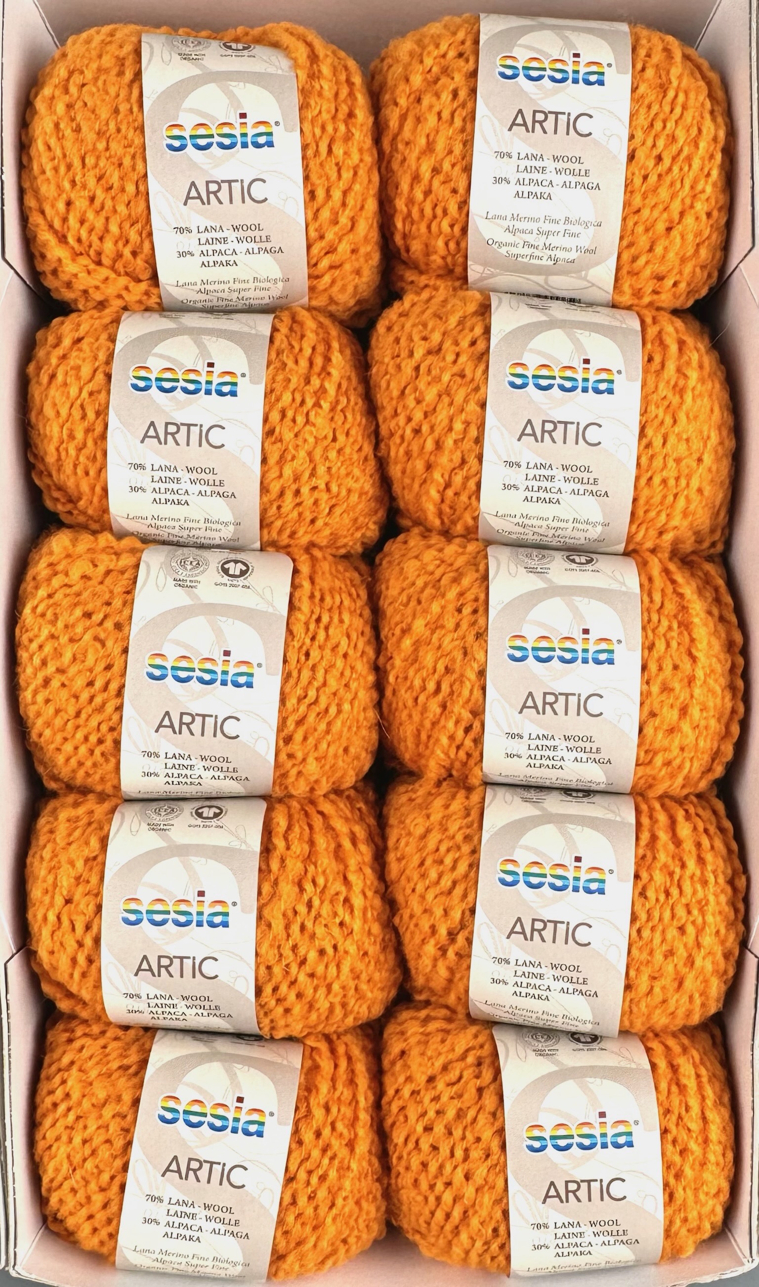 Sesia Art. Artic – GOTS Bio-Garn aus 70 % Bio-Schurwolle, 30 % Alpaka col. Mandarine 1964 (10 Knäuel) foto 4