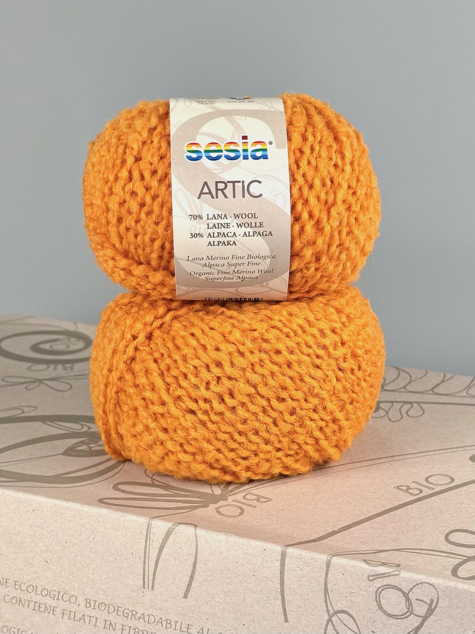 Sesia Art. Artic – GOTS Bio-Garn aus 70 % Bio-Schurwolle, 30 % Alpaka col. Mandarine 1964 (10 Knäuel) foto 3
