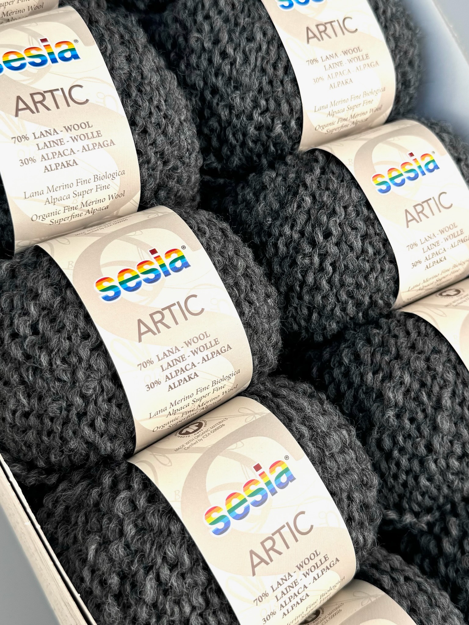Sesia Art. Artic – GOTS Bio-Garn aus 70 % Bio-Schurwolle, 30 % Alpaka col. Dunkelgrau 0461 (10 Knäuel)