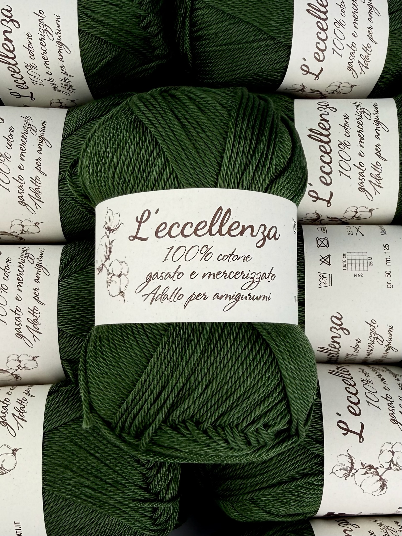 L’eccellenza – 100 % merzerisierte Baumwolle 125 m/ 50g col. Moosgrün 2178  (10 Knäuel) foto 2