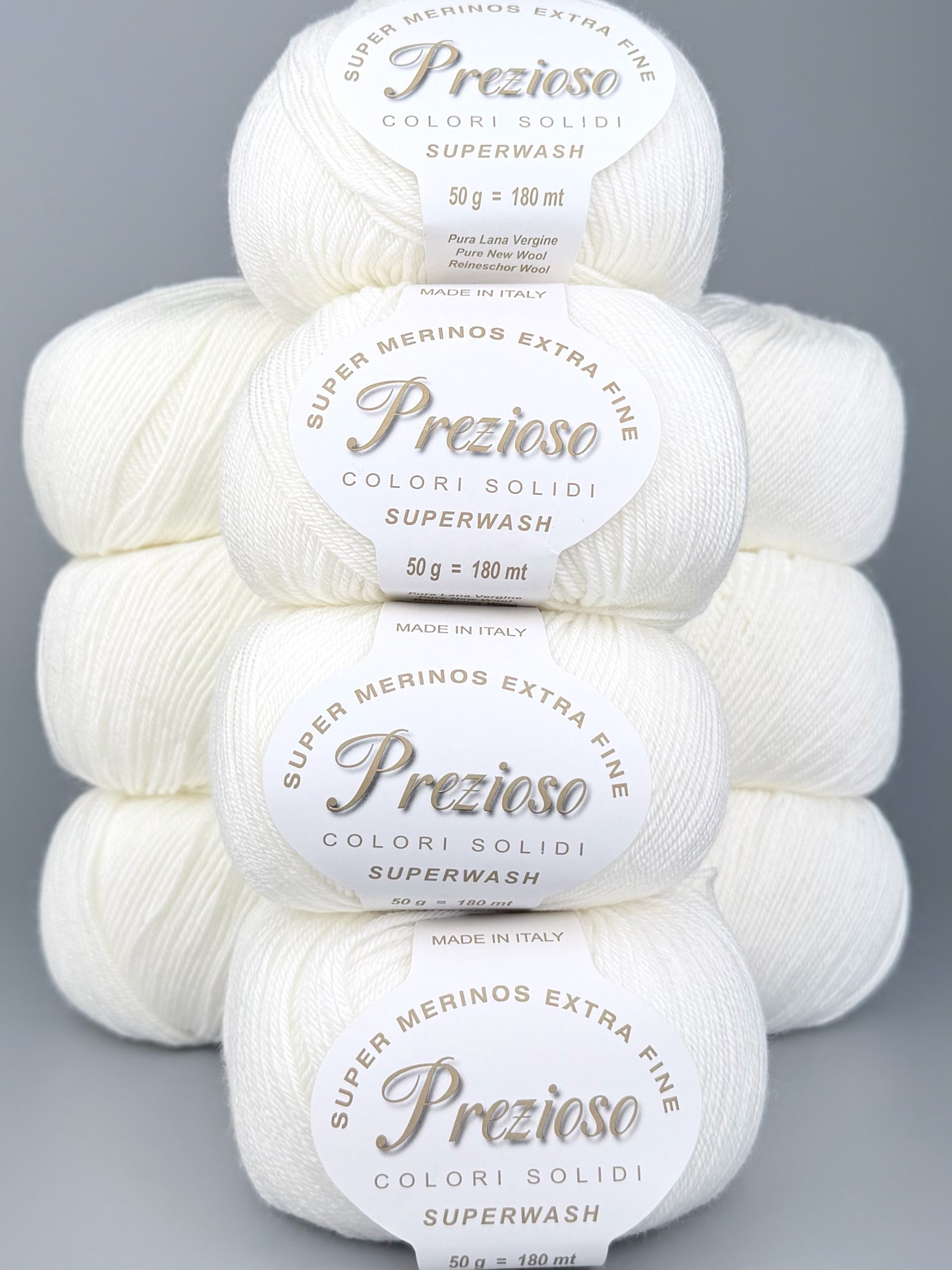 Art. Prezioso (10 gomitoli) – 100% lana merino extrafine superwash col. Bianco 115