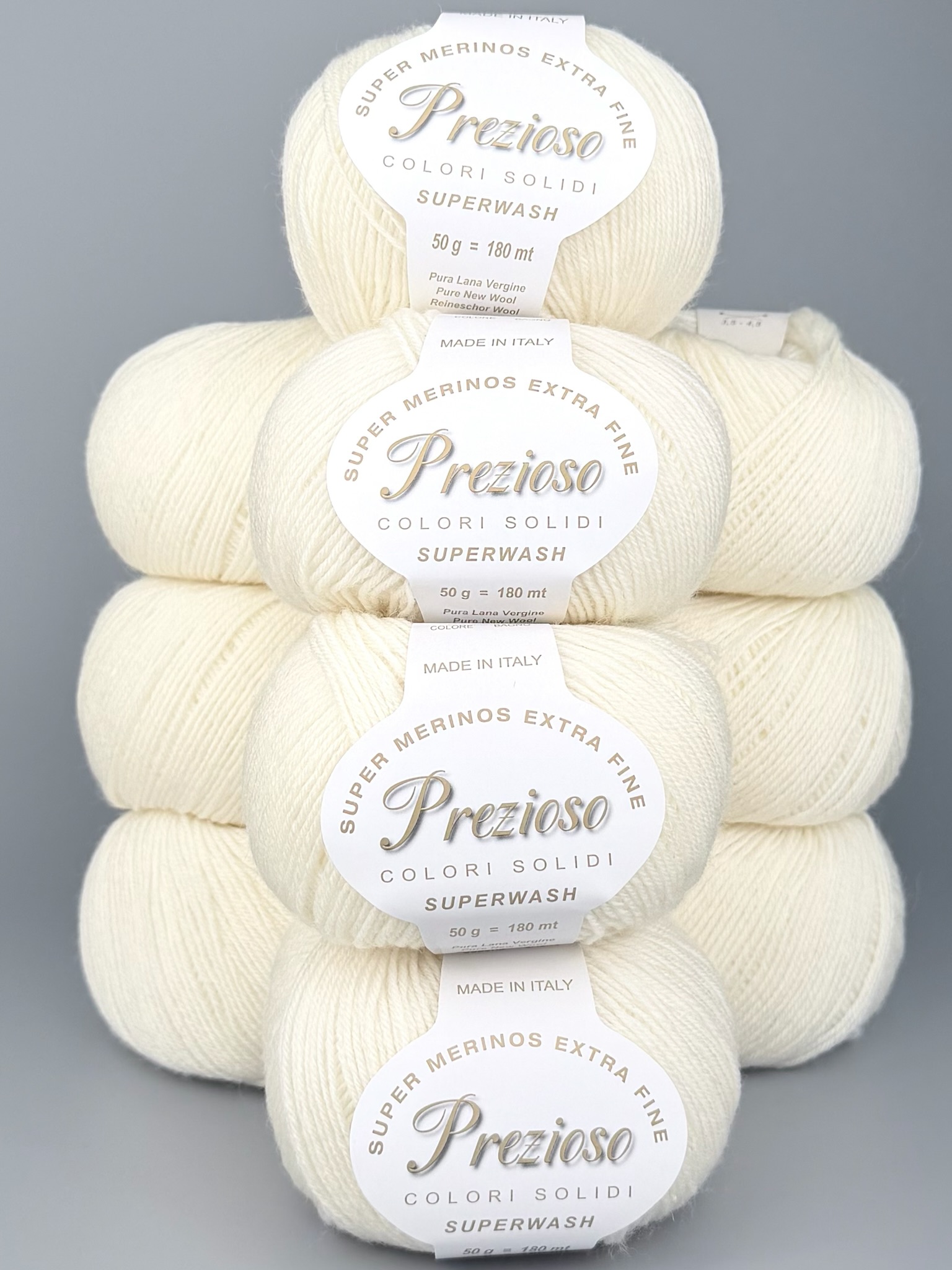 Art. Prezioso (10 gomitoli) – 100% lana merino extrafine superwash col. Bianco naturale 15