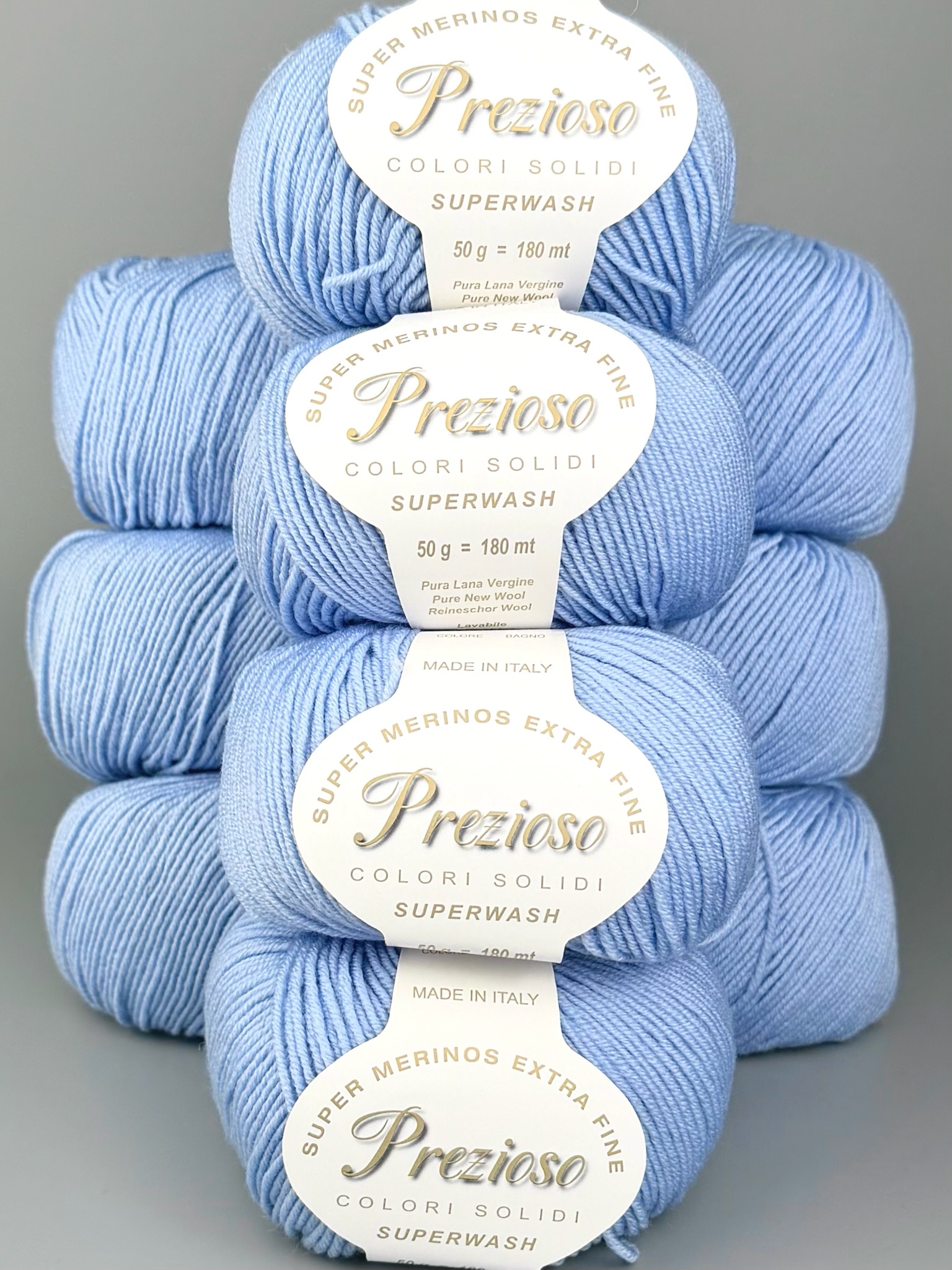 Art. Prezioso (10 Knäueln) – 100 % extrafeine Merinowolle Superwash col. Hellblau 213-2