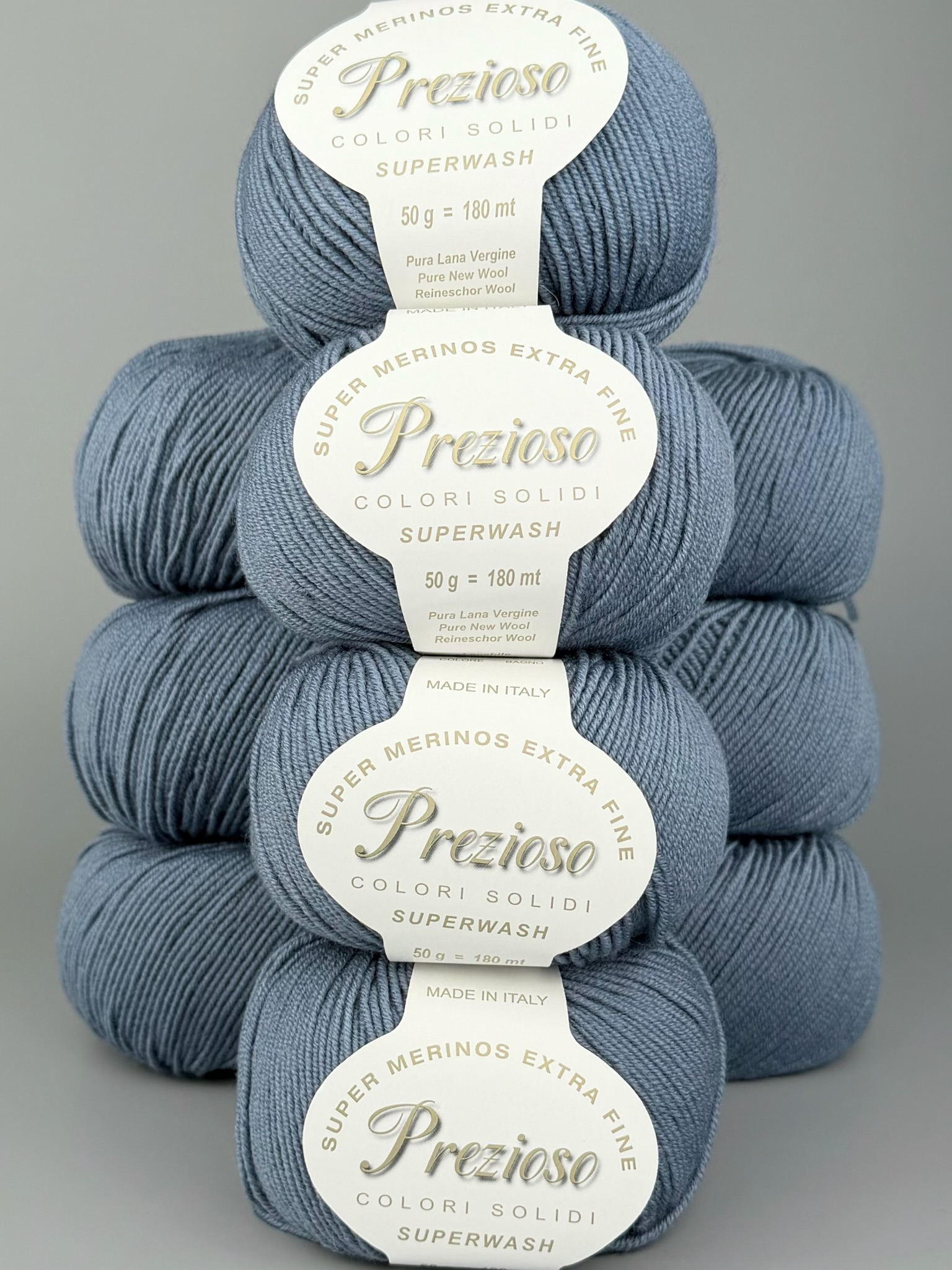 Art. Prezioso (10 Knäueln) – 100 % extrafeine Merinowolle Superwash col. Taubenblau 313-2
