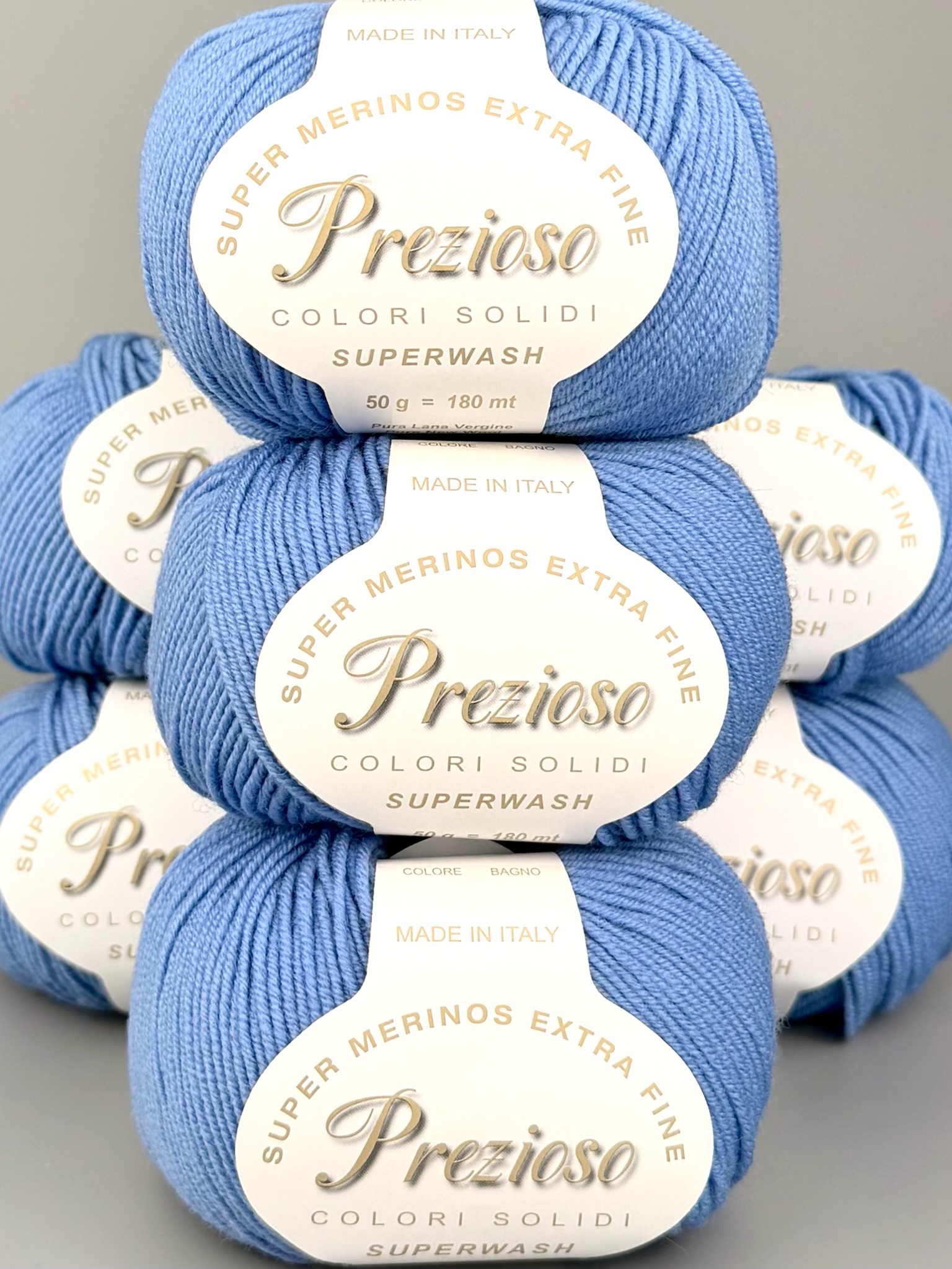 Art. Prezioso (7 Knäueln) – 100 % extrafeine Merinowolle Superwash col. Himmelblau