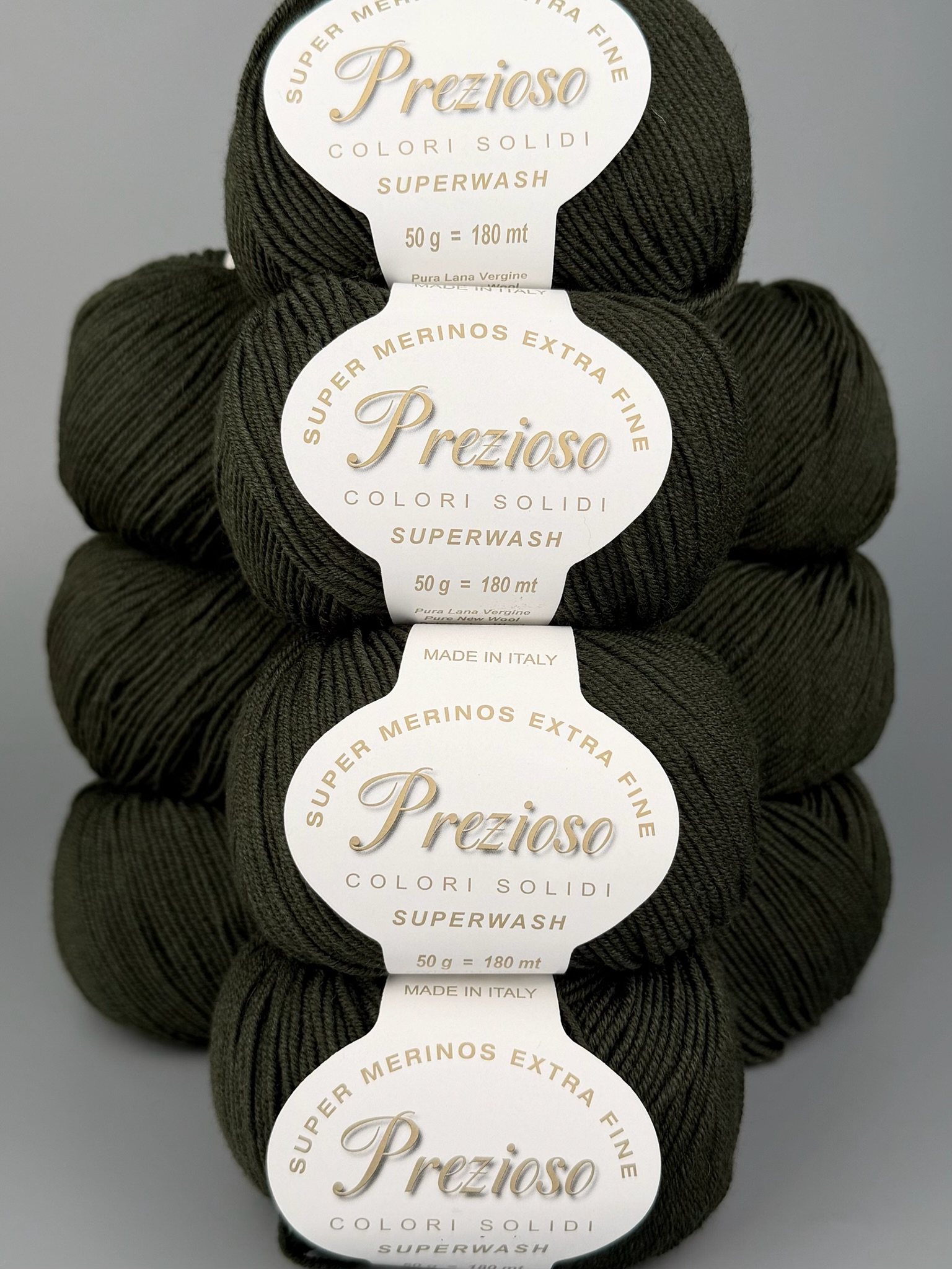 Art. Prezioso (10 Knäueln) – 100 % extrafeine Merinowolle Superwash col. Dunkelgrün 3-54