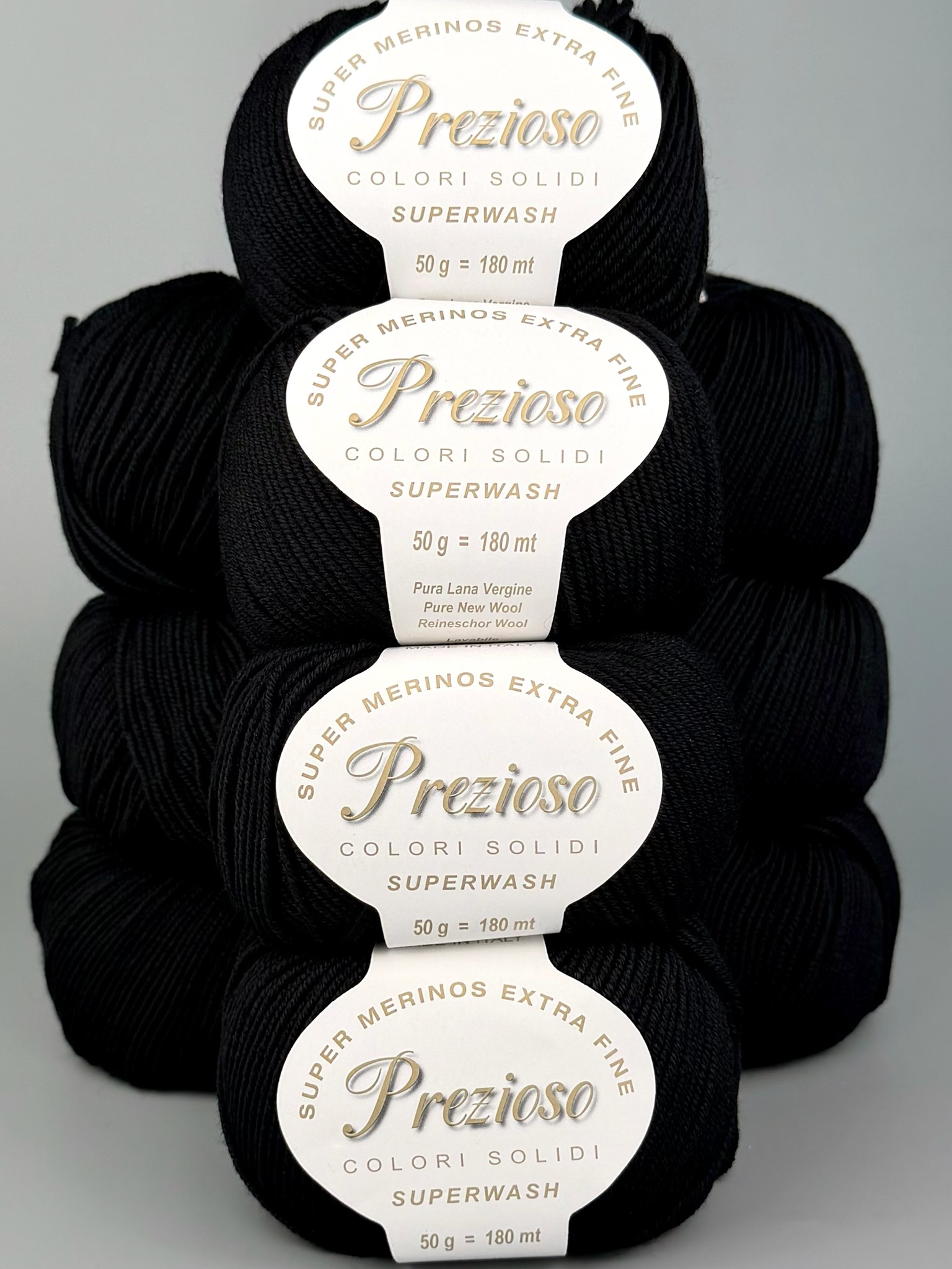 Art. Prezioso (10 Knäueln) – 100 % extrafeine Merinowolle Superwash col. Schwarz