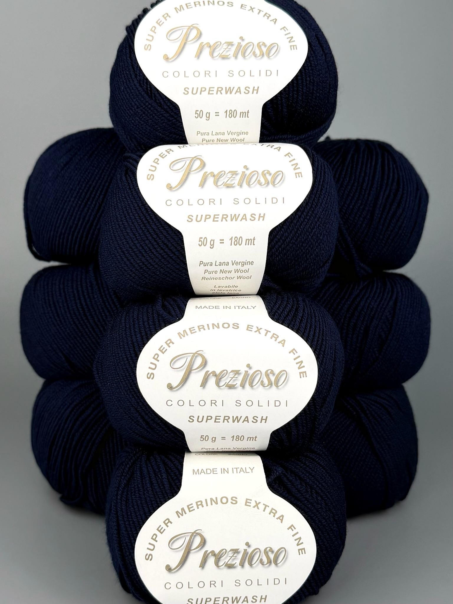 Art. Prezioso (10 Knäueln) – 100 % extrafeine Merinowolle Superwash col. Marineblau
