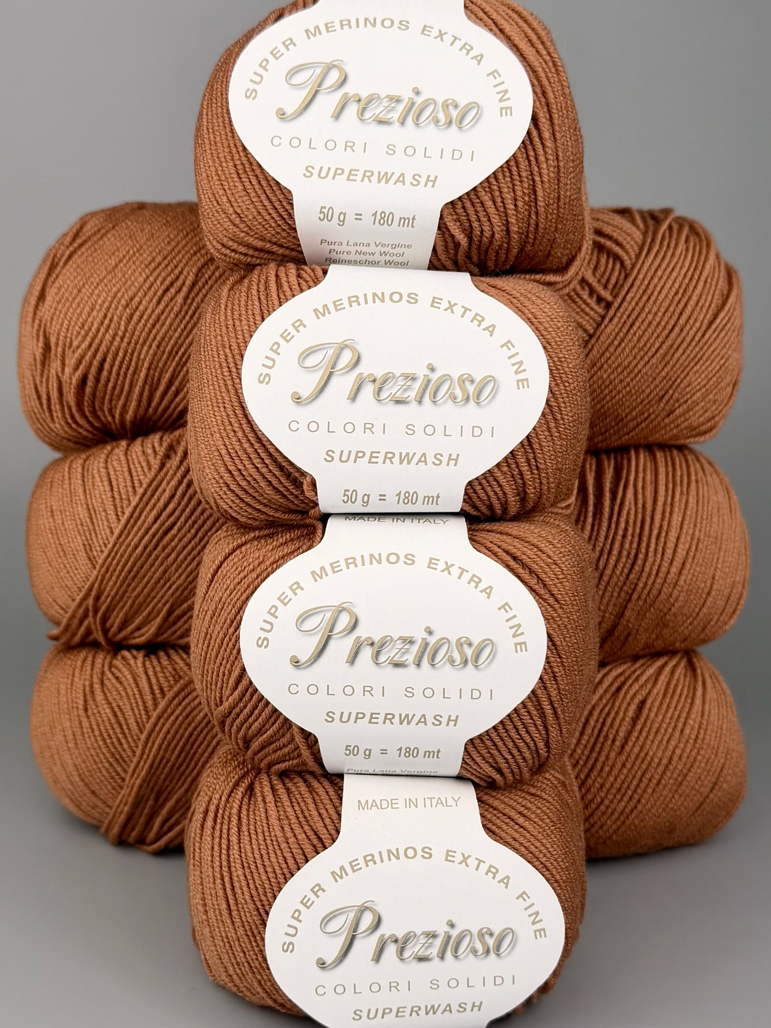 Art. Prezioso (10 Knäueln) – 100 % extrafeine Merinowolle Superwash col. Cognac 722-2