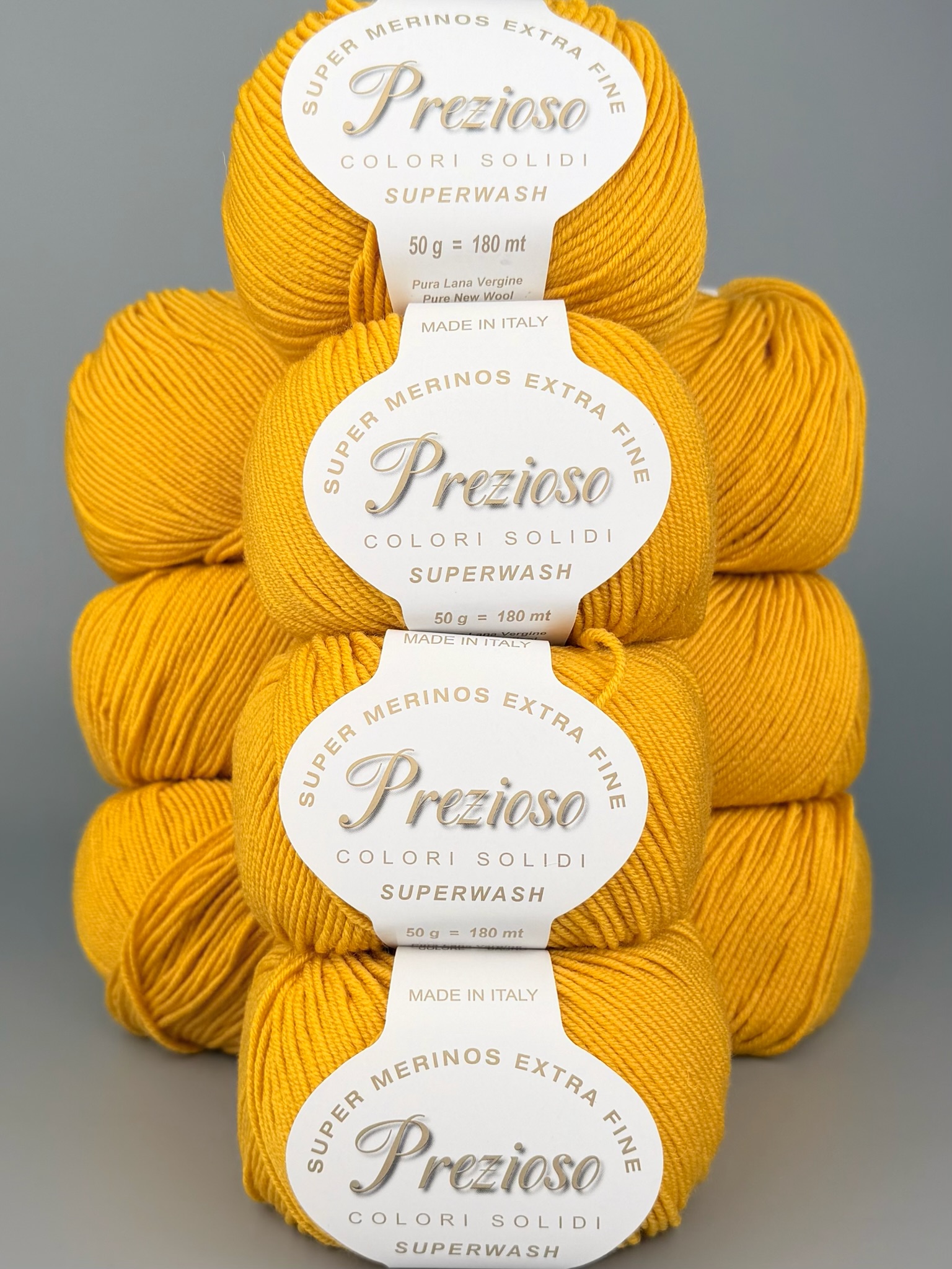 Art. Prezioso (10 Knäueln) – 100 % extrafeine Merinowolle Superwash col. Dottergelb 712-21