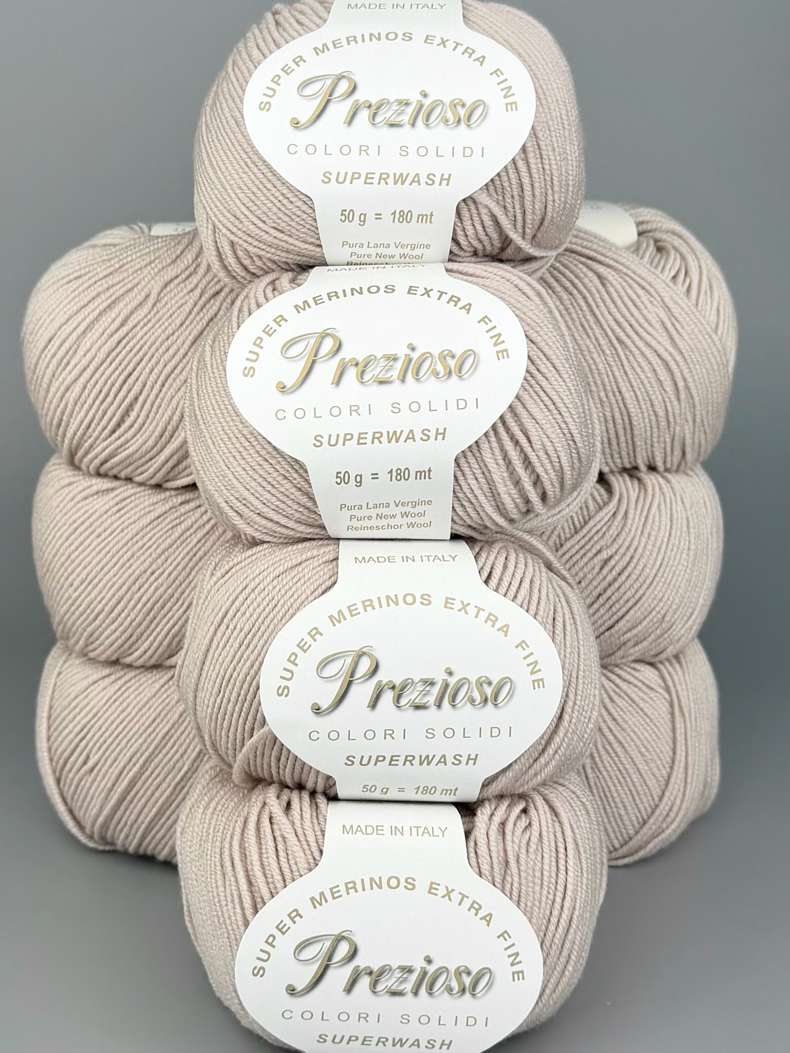 Art. Prezioso (10 Knäueln) – 100 % extrafeine Merinowolle Superwash col. Kühles Beige 70-2