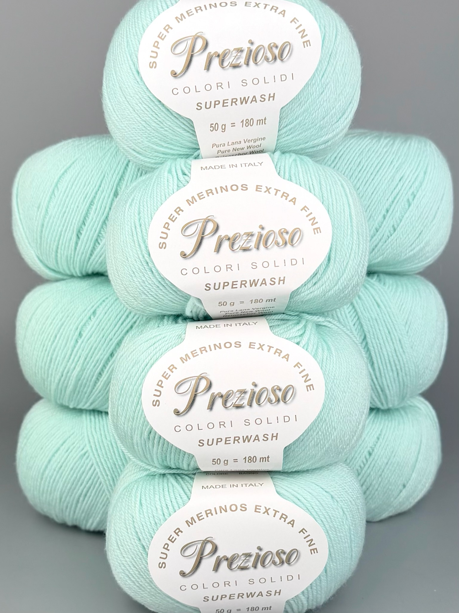 Art. Prezioso (10 Knäueln) – 100 % extrafeine Merinowolle Superwash col. Hell-Aquagrün 16-11