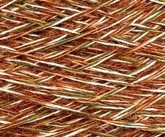 Art. Moulinè – Fil  avec Laine Mérinos, Super Kid Mohair et alpaga Super Fine col. Tabac, blanc naturel, ocre, vert 335 m / 100 g