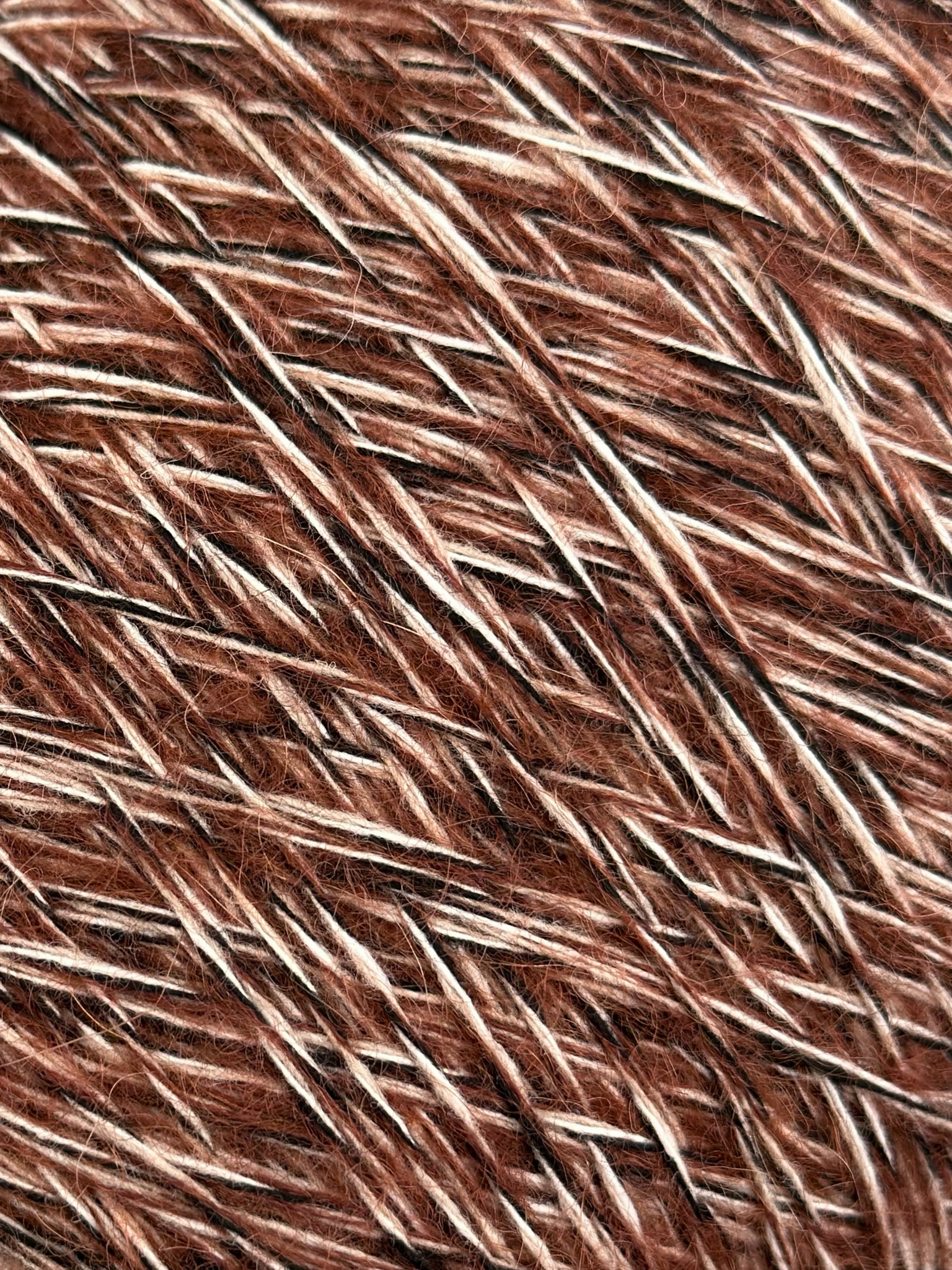 Art. Moulinè – Garn mit Merinowolle, Super Kid Mohair und Super Fine Alpaka col. Tabak, Beige, Naturweiss, Schwarz 335 m / 100 g